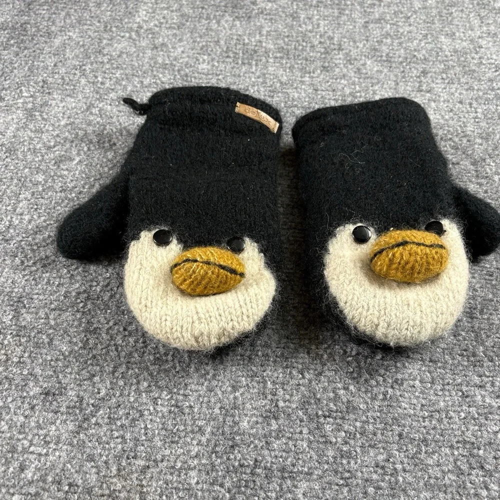 Knitwits DeLux 3D Penguin Mittens Women One Size Black Wool Knit Novelty Winter